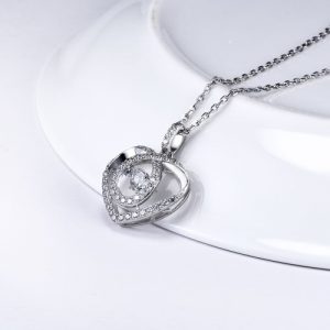 JURE Fashionable S925 Sterling Silver Pendant Rotatable Zirconia Sparkle Pendant Heart-shaped Necklace 18 Inch