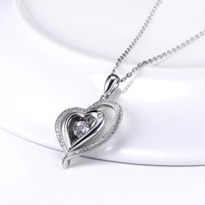 JURE Fashionable S925 Sterling Silver Pendant Rotatable Zirconia Sparkle Pendant Heart-shaped Necklace 18 Inch