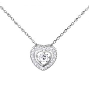 JURE Fashionable S925 Sterling Silver Pendant Rotatable Zirconia Sparkle Pendant Heart-shaped Necklace 18 Inch