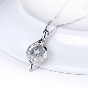 JURE Fashionable S925 Sterling Silver Pendant Rotatable Zirconia Sparkle Pendant Necklace 18 Inch