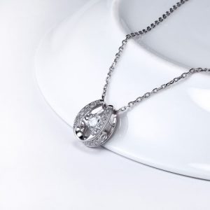 JURE Fashionable S925 Sterling Silver Pendant Rotatable Zirconia Sparkle Pendant Necklace 18 Inch