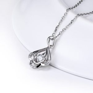 JURE Fashionable S925 Sterling Silver Pendant Rotatable Zirconia Sparkle Pendant Necklace 18 Inch