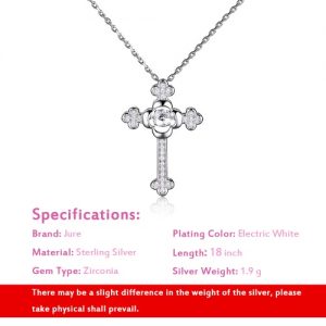 JURE Fashionable S925 Sterling Silver Pendant Rotatable Zirconia Sparkle Pendant Necklace Cross-shaped 18 Inch