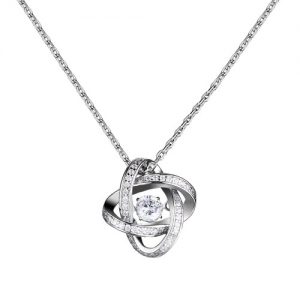 JURE Fashionable S925 Sterling Silver Pendant Rotatable Zirconia Sparkle Pendant Rose-shaped Necklace 18 Inch