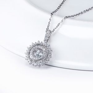 JURE Fashionable S925 Sterling Silver Pendant Rotatable Zirconia Sparkle Pendant Shinning Round Necklace 18 Inch