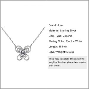 JURE S925 Solid Sterling Silver Chain Necklace The One Jewelry Zirconia Butterfly-shaped 18 Inch