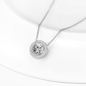 JURE S925 Solid Sterling Silver Chain Necklace The One Jewelry Zirconia Round White 18 Inch