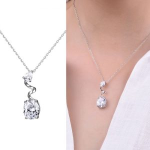 JURE S925 Solid Sterling Silver Chain Snow White Crystal Necklace The One Jewelry Sparkle Zirconia 18 Inch