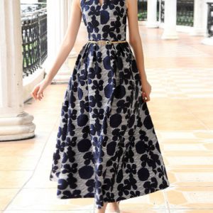 Jacquard Sleeveless Vintage Maxi Dress