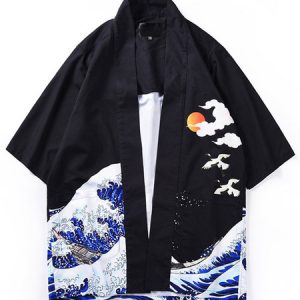 Japanes Costumes Adult's Kimono Black Polyester Top Pattern Oriental Men's Top Holidays Costumes