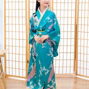 Japanes Costumes Kid's Kimono Cyan Blue Polyester Dress Oriental Women's Set Holidays Costumes