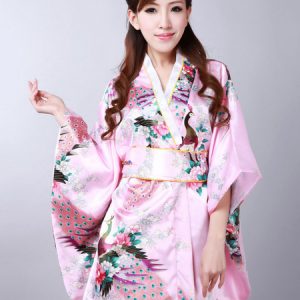 Japanese Kimono Costume Halloween Pink Traditional New Year Women Yukata Set