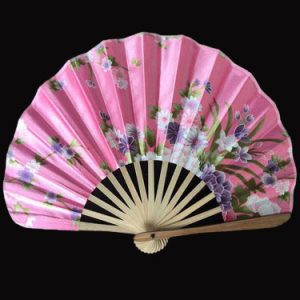 Japanese Pink Floral Print Bamboo Fan