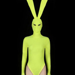 Jazz Dance Costume Halloween Bunny Sexy Women Yellow Long Sleeve Bodysuits Night Club Wear