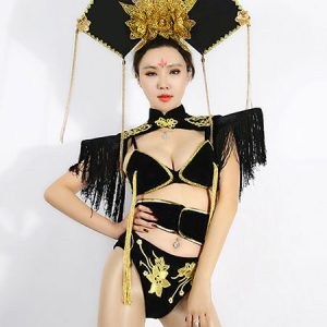 Jazz Dance Costume Sexy Women Bra Shorts Sash Shawl Outfit Halloween