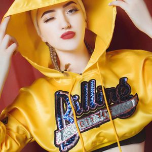 Jazz Dance Costume Top Yellow Sequin Letters Women Nightclub Wear Hoodie Crop Top