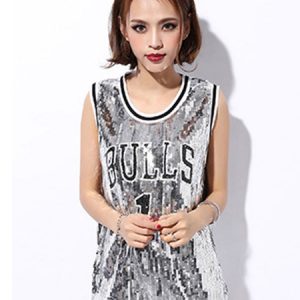 Jazz Dance Costume Vest Women Sequin Glitter Hip Hop Dancing Tank Dress