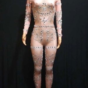 Jazz Dance Costume Women Beaded Sexy Jumpsuits Halloween