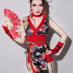 Jazz Dance Costume Women Sexy Cheongsam Dress Set DS Night Club Wear Outfit Halloween