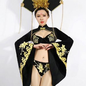 Jazz Dance Costumes Chinese Style Black Women Shorts Top Bra 3 Piece Set Dancing Wear Halloween