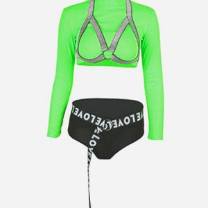 Jazz Dance Costumes Women Neon Green Long Sleeve Top With Shorts 2 Pieces Dancing Wear Halloween