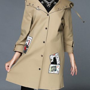 Khaki A-line Long Sleeve Cotton-blend Coat