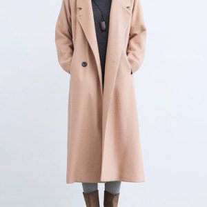 Khaki Casual Lapel A-line Solid Coat