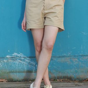 Khaki H-line Cotton Casual Shorts