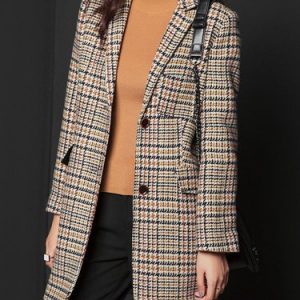 Khaki Long Sleeve Checkered/Plaid Coat