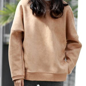 Khaki Long Sleeve Solid Slit Sweatshirt