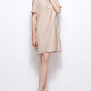 Khaki Polyester Short Sleeve Mini Dress