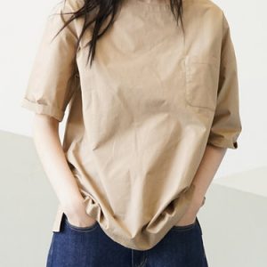 Khaki Short Sleeve Plain Pockets Blouse