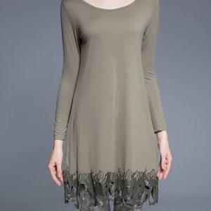 Khaki Work Plain Cutout Spandex Tunic