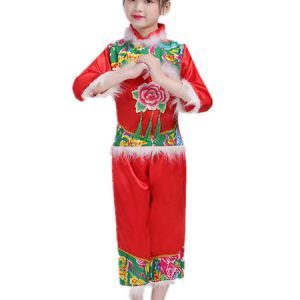 Kid Chinese Costumes Red Flower Dance Costume Nice Carnival Costumes