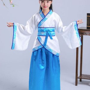 Kids Chinese Costume Girls Blue 3 Pieces Halloween