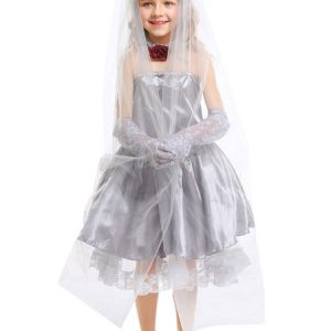 Kids Corpse Bride Cosplay Silver Dress Gloves Tulle Kids Cosplay Costumes