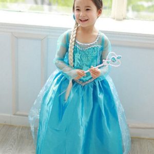 Kid's Halloween Costume Blue Princess Elsa Tulle Sequined Dresses For Girls Halloween