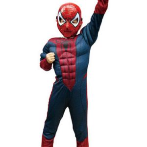 Kids' Halloween Costume Boys Ink Blue Spiderman Roman Knit Cosplay Jumpsuit With Mask Halloween