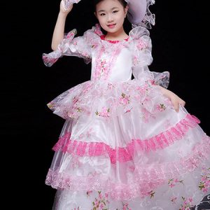 Kids Halloween Costumes Floral Tulle Lace Ruffle Pink Princess Kid's Dress