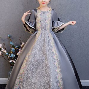 Kids Halloween Costumes Victorian Style Floral Lace Grey Royal Kid's Vintage Dress