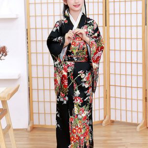 Kid's Japanes Costumes Black Kimono Polyester Satin Dress Oriental Set Holidays Costumes