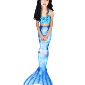 Kids Mermaid Costume Blue Halloween Fishtail Swimsuits 2 Piece Set