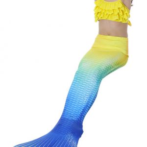 Kids Mermaid Tail Costume Little Girls Swimsuits Yellow Ombre Tiered Bathing Suits