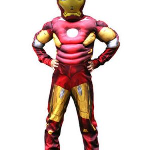 Kids's Halloween Costume Red Iron Man Cosplay Color Block Roman Knit Jumpsuit With Mask For Boys Halloween