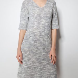 Knitted Casual V Neck Half Sleeve H-line Sweater Dress