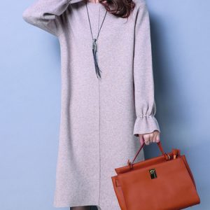 Knitted Frill Sleeve Acrylic Sweater Dress