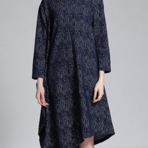 Knitted Long Sleeve Solid Asymmetrical Midi Dress