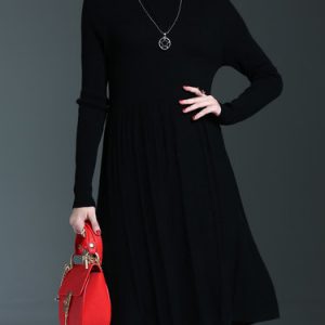 Knitted Pleated A-line Casual Sweater Dress