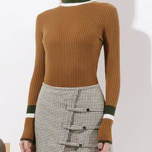 Knitted Simple Color-block Long Sleeve Top