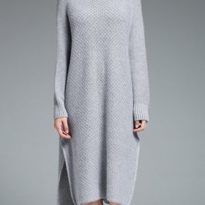 Knitted Simple H-line Slit Sweater Dress